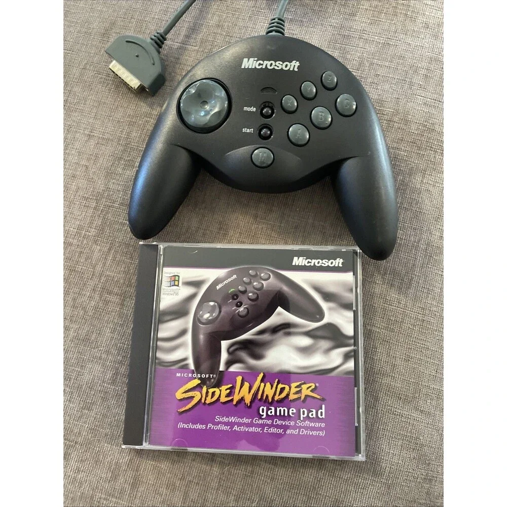 Microsoft SideWinder Game Pad Vintage PC USB Controller w/ Disc Software EUC